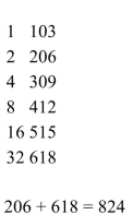 <strong>Use the Russian peasant method to multiply. 34 × 103</strong> A) B) C) D)