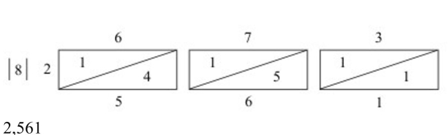 <strong>Use a set of Napier's bones to multiply. 8 × 673</strong> A) B) C) D)