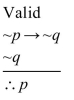 <strong>Write the argument in symbols; then decide whether the argument is valid by using the common forms of valid Arguments and fallacies. </strong> A) B) C) D)