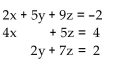 <strong>Write a system of equations associated with the augmented matrix. Do not try to solve. </strong> A) B) C) D)