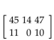 <strong>Solve the problem. When the owner of a picture framing store took inventory of her unused frames, she found that she had 45 oak-8, 14 oak-12, 47 oak-18, 11 walnut-8, and 10 walnut-18. Write this information as a 2 x 3 matrix.</strong> A) B) C) D)
