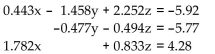 Use a graphing calculator to solve the system by finding . (Round to the nearest integer if necessary.) -