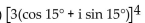 Use De Moivre's theorem to simplify the expression. Write the answer in the form a + bi. -
