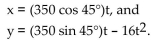 Solve the problem. -A projectile is fired with an initial velocity of 350 feet per second at an angle of 45° with the horizontal. To the nearest foot, find the maximum altitude of the projectile. The parametric equations for the path of the projectile Are  