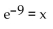 <strong>Write the equation as an equivalent exponential equation. ln(x) = -9</strong> A) B) C) D) ln(-9) = x