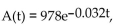 Solve the problem. -The decay of 978 mg of an isotope is given by where t is time in years. Find the amount left after 14 years.