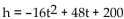 Solve the problem. -The function gives the height h, in feet, of a coin tossed upward from a balcony 200 ft high with an initial velocity of 48 ft/sec. During what interval of time will the coin be at a height of at least 40 ft?