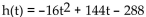 Solve the problem. -The function gives the height h, in feet, of a flare fired from the bottom of a gorge 288 feet deep with an initial velocity of 144 ft/sec. The flare fired is visible only when it is above the rim. During What interval can the flare be seen?