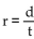 Translate the given formula to English. - , where r is the rate by which distance d is covered in time t