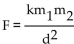 Translate the given formula to English. - , where F is the force of attraction between two objects with masses respectively and d is the distance between the two objects