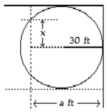 Solve the problem. -A circular pond is being installed in the corner of a yard, as shown. The installer needs to know the value of x in feet. Find x to the nearest tenth of a foot. a = 46 ft
