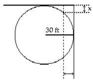 Solve the problem. -A circular pond is being installed in the corner of a yard, as shown. The installer needs to know the value of x in feet. Find x to the nearest tenth of a foot. 13 ft