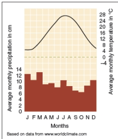 <strong>What biome is most likely to have the following temperature and rainfall profile? </strong> A)savanna B)boreal forest C)tropical rainforest D)temperate deciduous forests