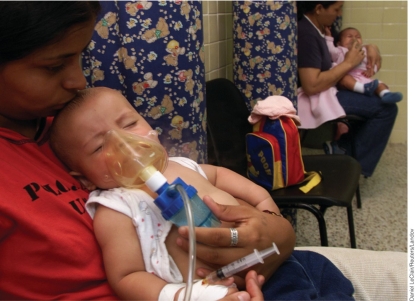 <strong>Both the mothers and children shown below have breathed in polluted air over a period of time, yet only the child shows symptoms of environmentally linked respiratory diseases and is receiving treatment. This is so because:  </strong> A)A child has a higher metabolic rate and needs more oxygen, so he takes in more air. B)Adults living in these areas have developed a tolerance to the air pollutants that are present there. C)There are no known treatments available to treat adults suffering environmentally linked respiratory diseases. D)Young children show symptoms earlier than adults do. <div style=padding-top: 35px> 