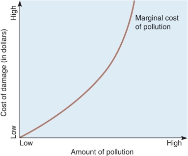 <strong>The graph below indicates </strong> A)external cost B)full cost accounting C)marginal cost of pollution D)marginal cost of pollution abatement
