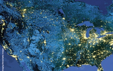 <strong>This partial image of North America represents: 1. A satellite view of the continent taken during the day to highlight areas of bright sunlight. 2. The areas in yellow represent major metropolitan areas. 3. The areas in yellow represent major human population centers.</strong> A)1 only B)2 only C)3 only D)Both 2 and 3 can be interpreted from the image.