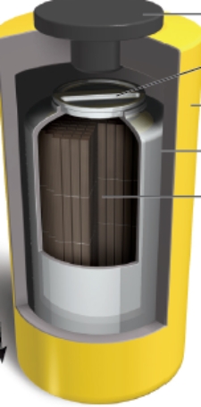 <strong>What is the function of the device diagramed below? </strong> A)to maintain a constant temperature for U-235. B)to control the fission chain reaction to produce energy for electricity. C)to store spent fuel rods from nuclear reactors for at least 40 years. D)to filter CO<sub>2</sub> generated by the fission of U-235 nuclei. E)a reservoir for enriching U-235.