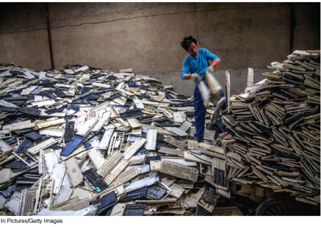 <strong>What is the most effective method of disposal for the high-tech waste illustrated below? Obsolete computer equipment</strong> A)reduce to ash in a mass-burn incinerator B)disassemble and send functional parts to developing countries for recycling C)bury with soil in a sanitary land fill D)store in metal drums in a hazardous waste landfill E)store in watertight containers and discard in the ocean