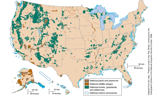 <strong>According to the map below, the state with the LARGEST national wildlife refuges is: </strong> A)North Dakota B)Alaska C)Idaho D)California