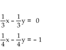 <strong>Express each equation in slope-intercept form. Without graphing the equations, state whether the system of equations has exactly one solution, no solution, or an infinite number of solutions. </strong> A) no solution B) one solution C) infinite number of solutions