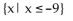 <strong>Express in set builder notation the set of numbers indicated on the number line. </strong> A) {x| x > -9} B) {x| x < -9} C) D)