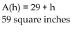 <strong>Solve the problem. The formula for the area of a parallelogram is A = bh. If the base measures 29 inches, the area is a function of the altitude, h. Write the function in function notation where the base is 29. Determine the area of the parallelogram When the altitude is 30 inches.</strong> A) B) C) D)