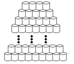 Solve the problem and answer the question. -A grocery store has a display of cans in the shape of a trapezoid as shown. There are a total of 30 cans in the display. If the sum of the number of cans in the top row and the bottom row is times the number of cans in The height of the display, determine the total number of cans in the top and bottom rows.