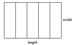 Solve the problem. -A rectangular horse pen is to be fenced and divided into five partitions as shown. The length of the fenced-in area is to be twice the width, and the total amount of fencing to be used is 390 feet. Find the length and width of The fenced-in area.