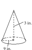 Determine the area or volume as indicated. Use 3.14 for π when necessary. - Find the volume. Round to the nearest whole unit.