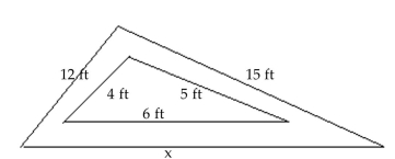 The following figures are similar. For the pair, find the length of the side indicated by x. - 