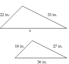 The following figures are similar. For the pair, find the length of the side indicated by x. - 