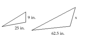 The following figures are similar. For the pair, find the length of the side indicated by x. -