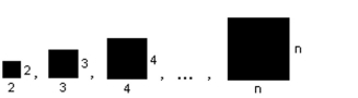 Consider the following squares. For the nth square, the length of each side is n. i) Find the perimeters of the first 4 squares, then list the perimeters in a sequence. ii) Find the general term for the perimeter of the nth square in the sequence. Use pn for the perimeter.