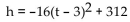 Solve the problem. -A person at the top of a 600 foot tall building drops a yellow ball. The height of the yellow ball is given by the equation where h is measured in feet and t is the number of seconds since the yellow ball was Dropped. A second person, in the same building but on a lower floor that is 312 feet from the ground, drops a White ball 3 seconds after the yellow ball was dropped. The height of the white ball is given by the equation where h is measured in feet and t is the number of seconds since the yellow ball was Dropped. Find the time that the balls are the same distance above the ground and find this distance.