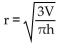 Solve the problem. -A right circular cone used for packaging candy needs to hold 5 cubic inches of candy and be 3 inches tall. Let represent the radius of the circular base where V represents the volume of the cone and h represents the height of the cone. Approximate the radius of this package.