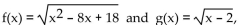 Solve the problem. -For the functions find all real values of x where f(x) = g(x).
