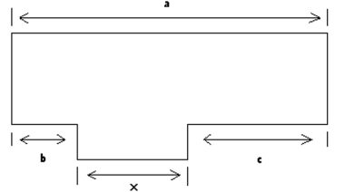 Solve. Simplify the answer. -Find the length of the section represented by x in the figure.    