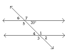 <strong>Given the set of parallel lines cut by a transversal shown here, determine the measure of the indicated angle. Find the measure of ∠1.</strong> A) 70° B) 170° C) 160° D) 110°