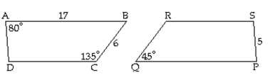 <strong>Quadrilaterals ABCD and PQRS are congruent. Find the length of the side. the length of side AD</strong> A) 5 B) 7 C) 6 D) 17