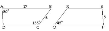 <strong>Quadrilaterals ABCD and PQRS are congruent. Find the measure of the angle. m∠ADC</strong> A) 80° B) 135° C) 45° D) 100°