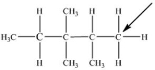 <strong>What is the classification of the carbon that has an arrow pointing at it in the structure drawn below? </strong> A) 0<sup>o</sup> B) 1<sup>o</sup> C) 2<sup>o</sup> D) 3<sup>o</sup> E) 4<sup>o</sup>