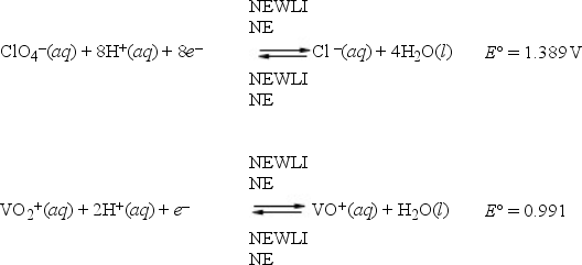 <strong>What is E°<sub>cell</sub> for a galvanic cell represented by the combination of the following half-reactions? </strong> A) -0.398 V B) -2.380 V C) 0.398 V D) 2.380 V E) 6.539 V