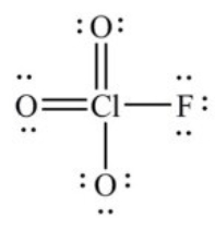 <strong>In the following Lewis structure for ClO<sub>3</sub>F, chlorine has a formal charge of ________ and an oxidation number of ________. </strong> A) 7, 7 B) 7, -1 C) 1, 1 D) 1, -1 E) 1, 7