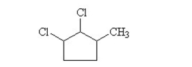 <strong>What is the IUPAC name for the following? </strong> A)2,3-dichloro-1-methylcyclopentane B)2,3-dichloro-1-methylpentane C)1,2-dichloro-3-methylcyclobutane D)3-methyl-1,2-dichlorocyclopentane E)1-methyl-2,3-dichlorocyclopentane