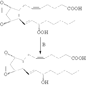 <strong>Which is the best description of the second step (B) of the biosynthesis of prostaglandins? </strong> A) hydration B) reduction C) oxidation D) Claisen condensation