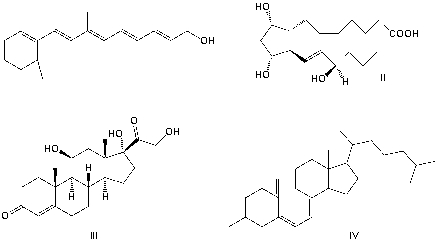<strong>Which structure is vitamin A? </strong> A) I B) II C) III D) IV