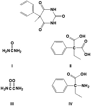 <strong>Partial hydrolysis of phenobarbitol gives which compounds?  </strong> A) I, II B) II, III C) III, IV D) I, III <div style=padding-top: 35px> 