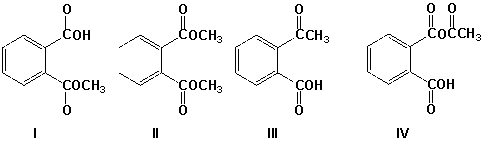 <strong>Which is the product of the reaction of phthalic anhydride with 1 equivalent of methanol?  </strong> A) I B) II C) III D) IV <div style=padding-top: 35px> 