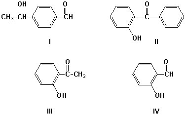 <strong>Which is the correct structure for 2-hydroxybenzophenone? </strong> A) I B) II C) III D) IV