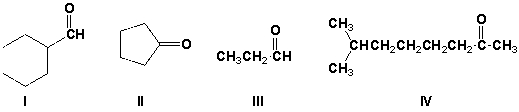<strong>Arrange the compounds in order of increasing solubility in water (least first). </strong> A) I, II, III, IV B) IV, I, II, III C) IV, III, II, I D) II, II, I, IV